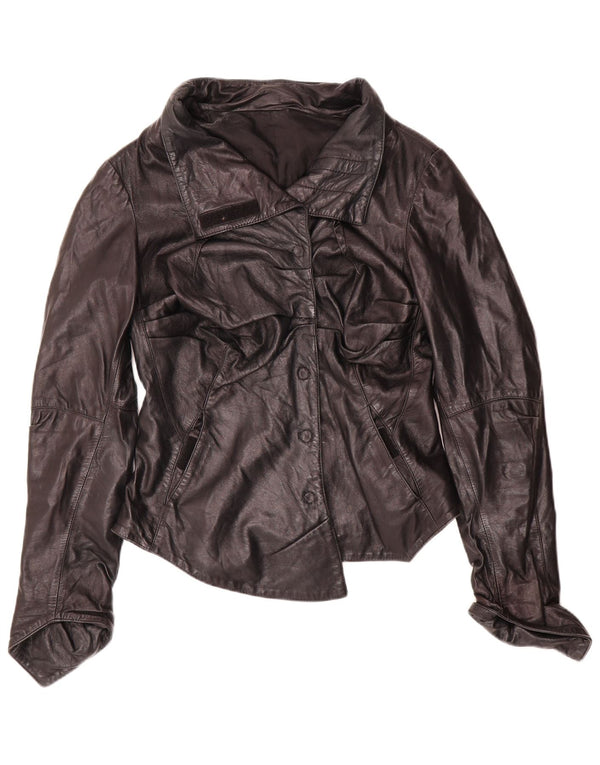 Vintage mujer cuero biker chaqueta Reino Unido 12 medio negro