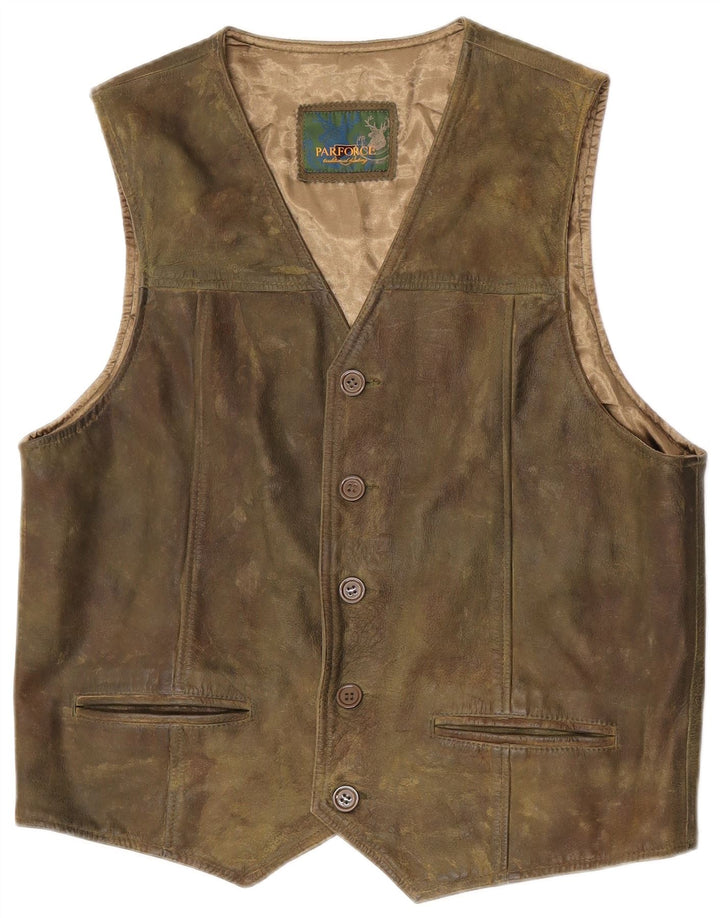 Parforce Chaleco De Cuero Para Hombre Cuero Caqui Medio