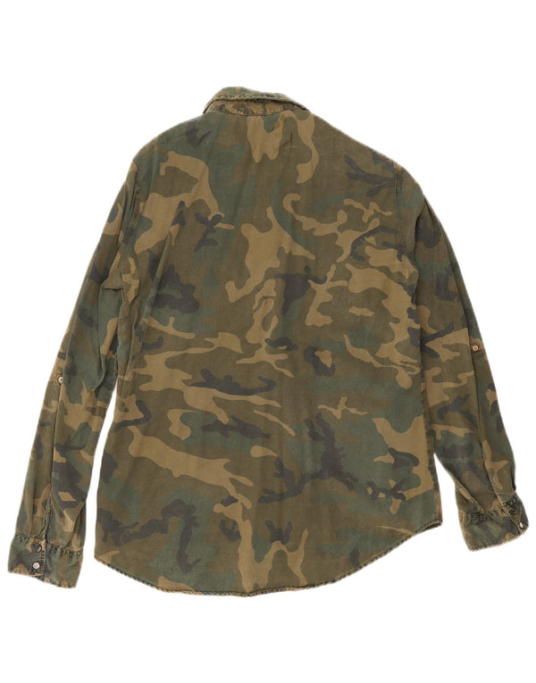 Zara Camisa Vaquera Militar para Mujer UK 40 Large Camuflaje Verde
