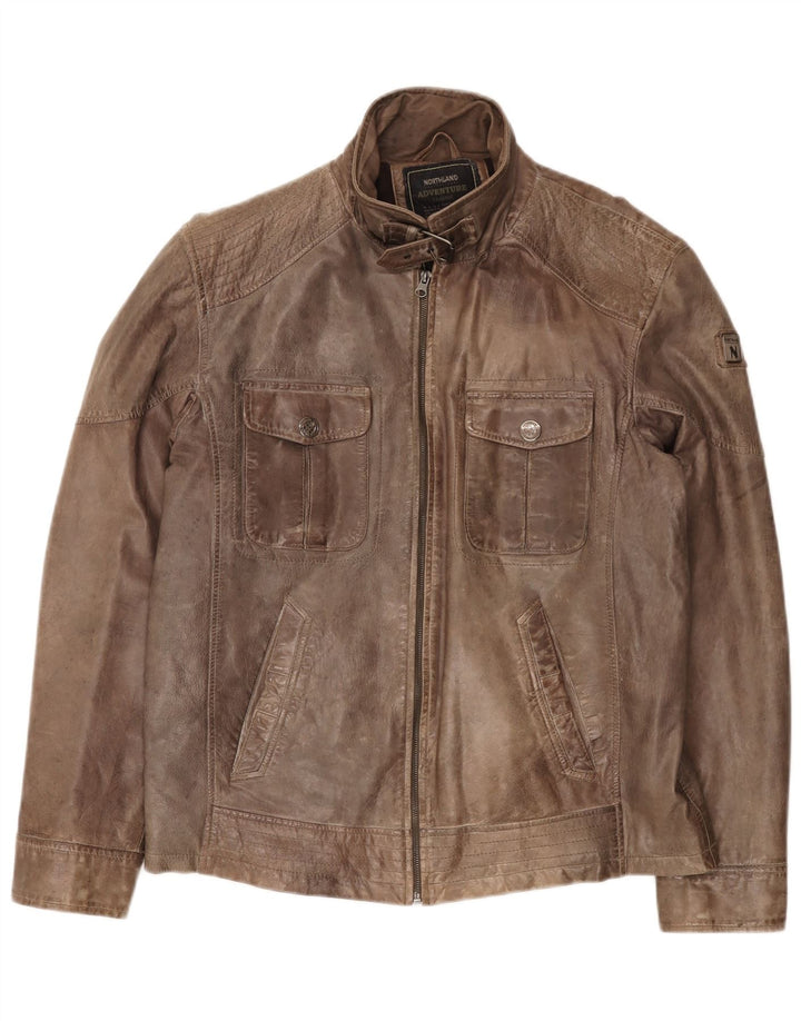 North Land Chaqueta de cuero para hombre IT 50 Cuero marrón grande