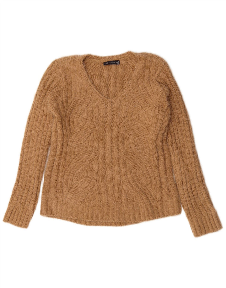 Marks & Spencer Jersey con cuello en V para mujer UK 44 Poliéster beige medio