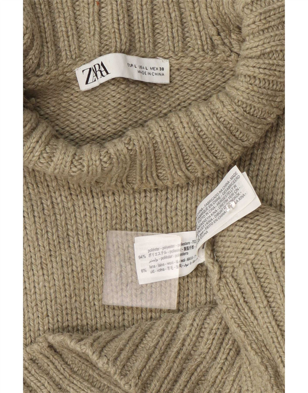 Zara Mujer Cuello Alto Jersey Jersey UK 46 Grande Caqui Poliéster