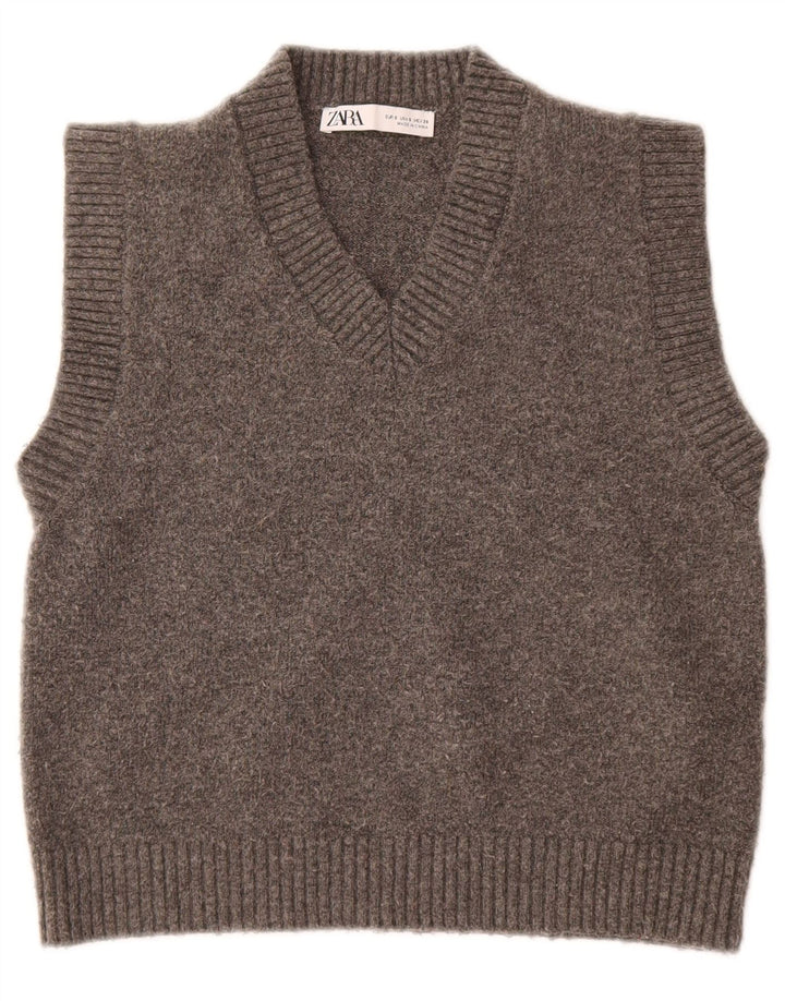 Zara Mujer Crop Vest Tank Top UK 10 Small Gris Lana