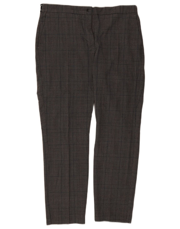 Zara Mujer Pantalón Chino Slim XL W32 L27 Poliéster A Cuadros Gris