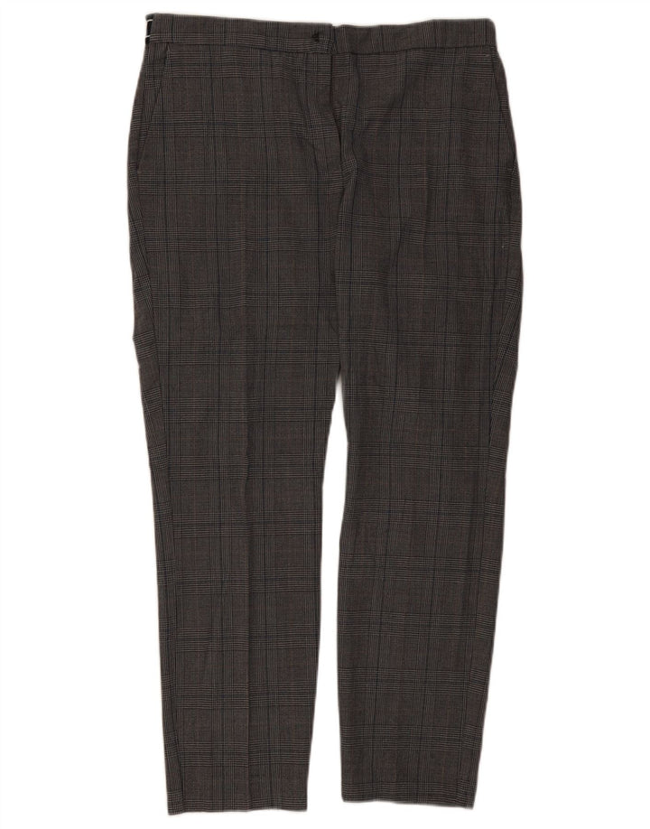 Zara Mujer Pantalón Chino Slim XL W32 L27 Poliéster A Cuadros Gris