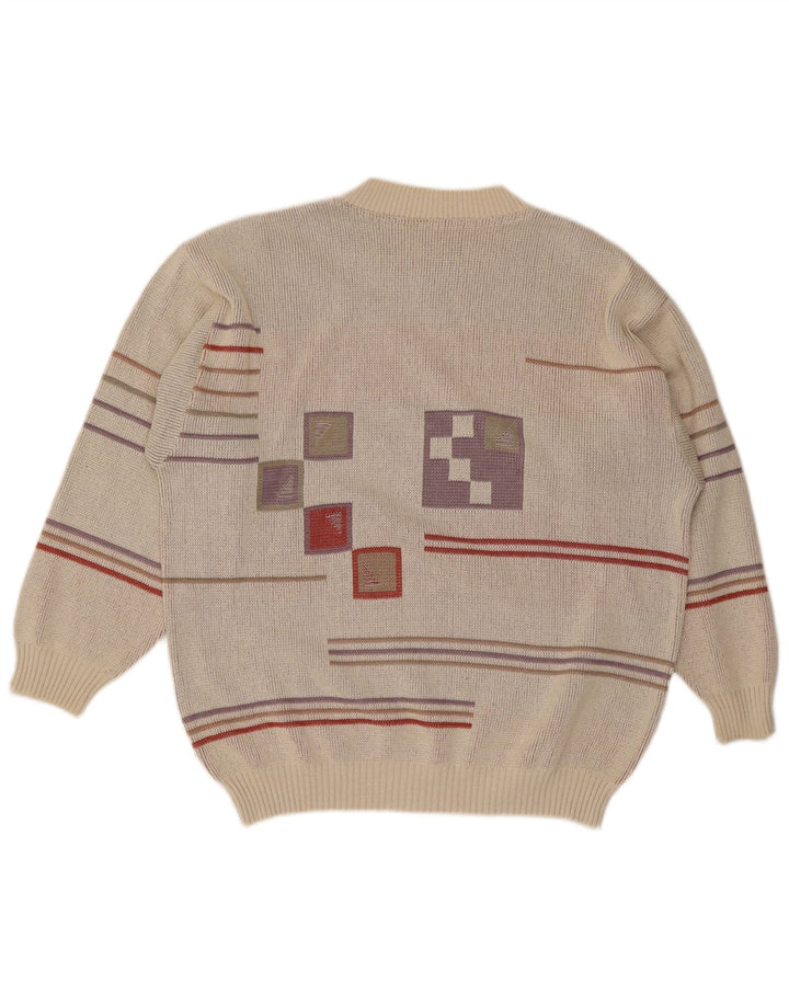 Vintage hombres cuello redondo jersey suéter IT 48/50 gris medio geométrico