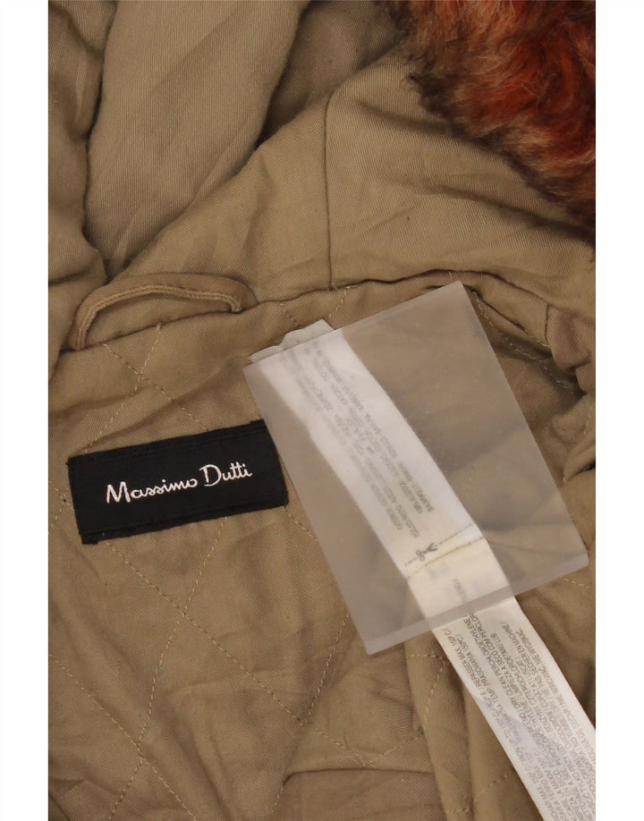Massimo Dutti Parka con Capucha para Mujer UK 44 Mediano Caqui Algodón