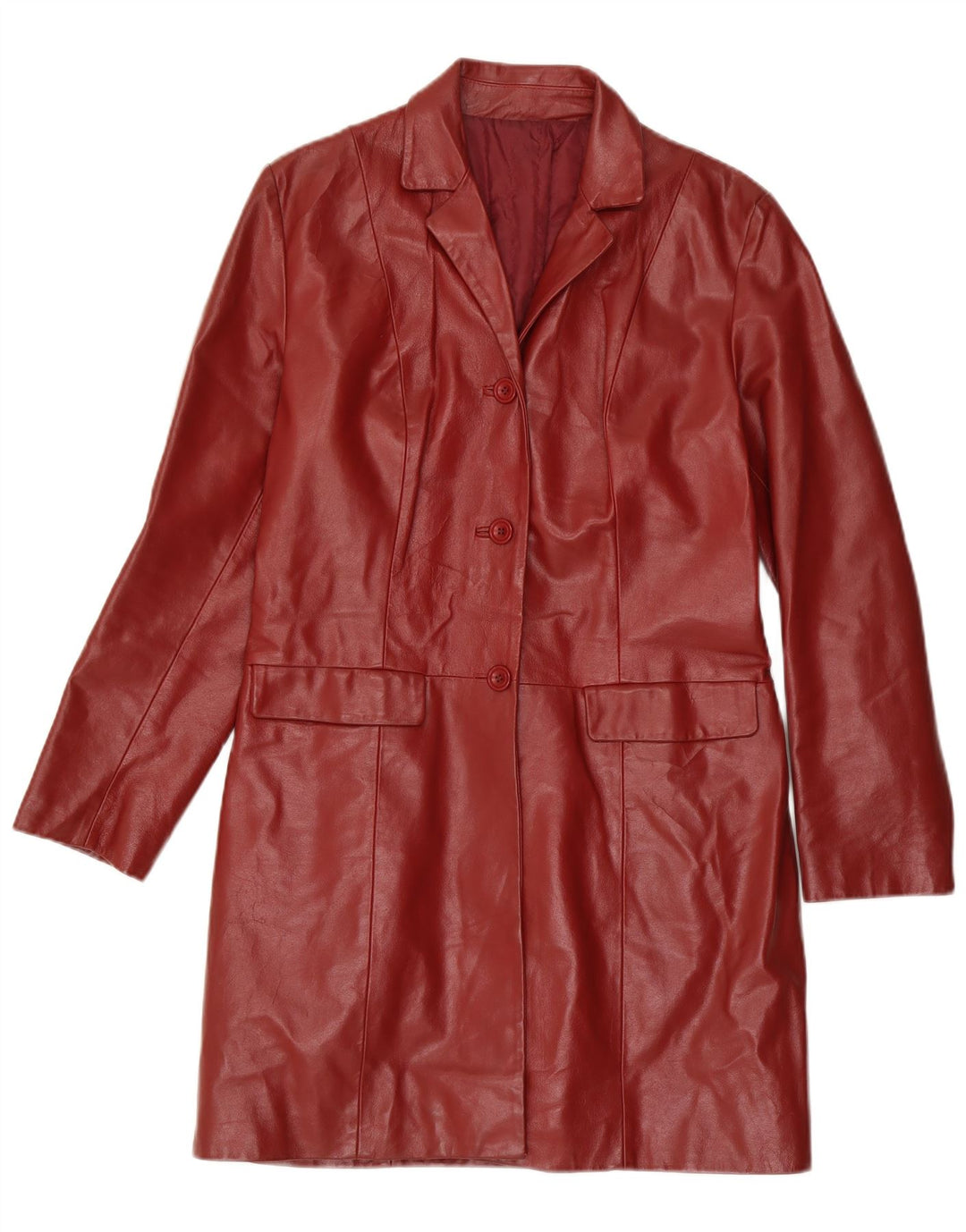 Abrigo de cuero vintage para mujer IT 48 XL Granate