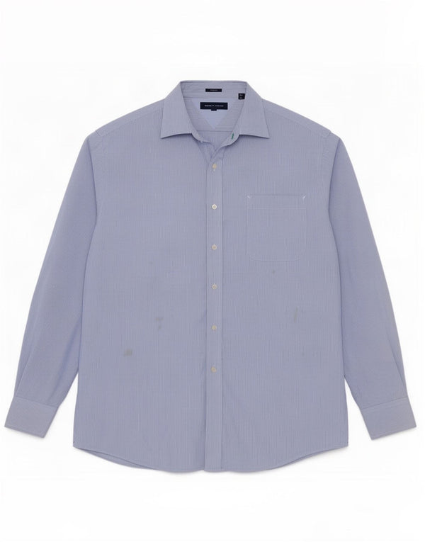 Tommy Hilfiger Camisa Slim Fit para hombre Talla 17 XL Algodón a rayas azules