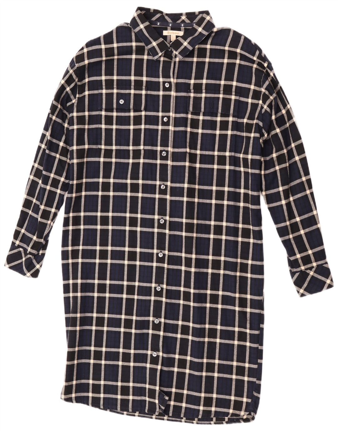 Barbour Vestido Camisero De Manga Larga Para Mujer UK 10 Small Azul Marino A Cuadros