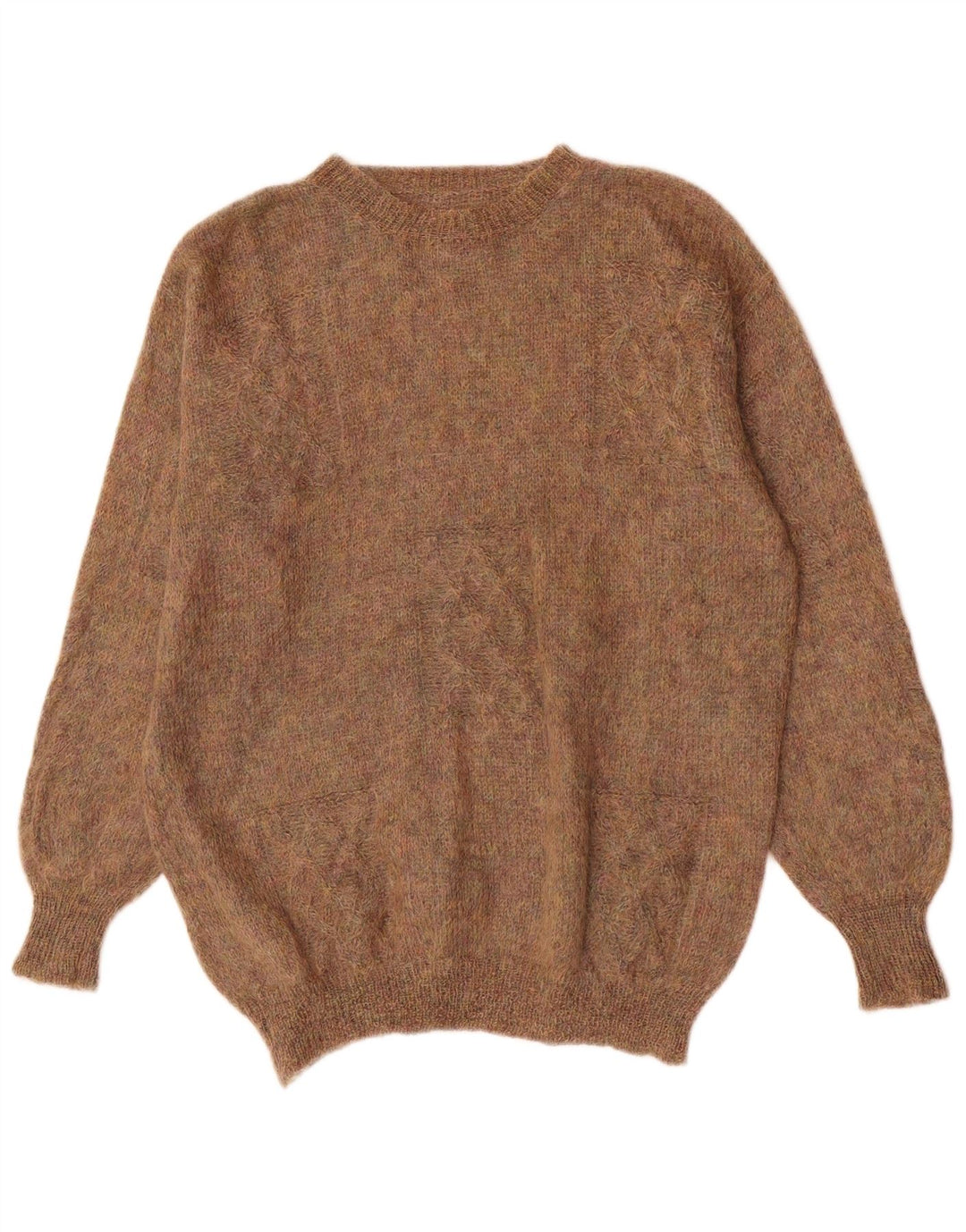 Vintage hombres cuello redondo jersey suéter grande marrón