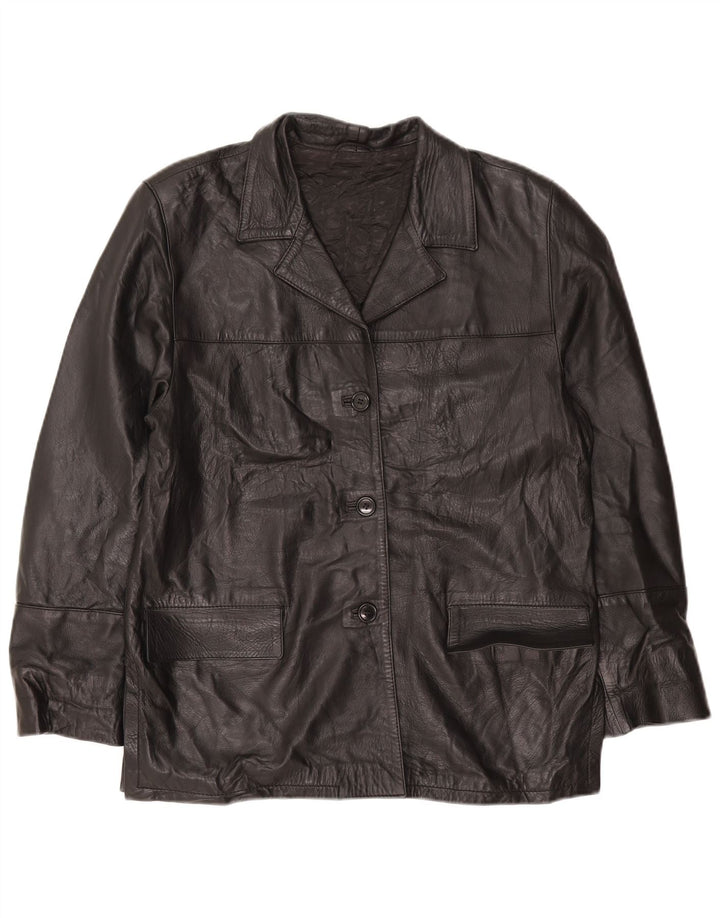 Vintage mujer oversize 3 botones cuero Blazer chaqueta IT 44 medio negro