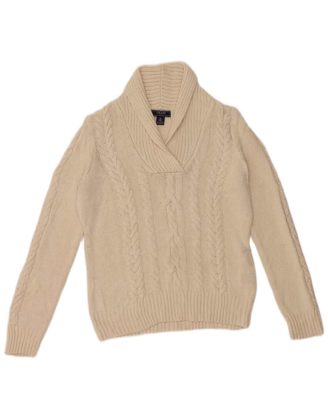 Chaps Suéter tipo jersey con cuello chal para mujer UK 14 Medium Off White Cotton