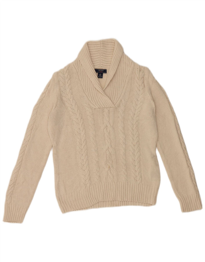 Chaps Suéter tipo jersey con cuello chal para mujer UK 14 Medium Off White Cotton