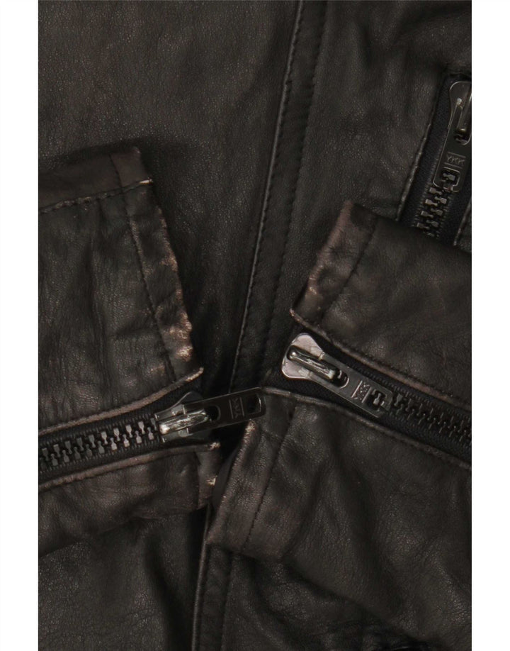 Vintage hombres cuero biker chaqueta IT 50 grande negro