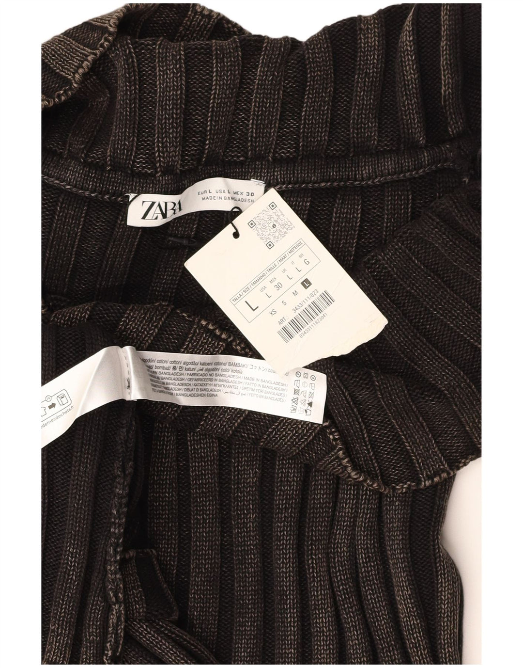 ZARA Vestido tipo jersey de manga larga para mujer UK 44 Large Algodón negro