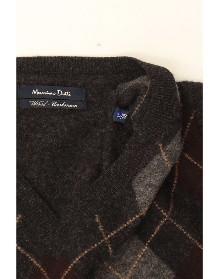 Massimo Dutti Jersey Con Cuello En V Hombre Gris Medio Argyle/Lana Diamante