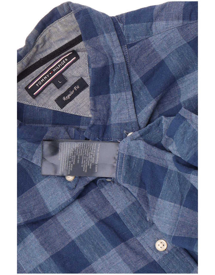 Camisa Tommy Hilfiger de corte regular para hombre de algodón a cuadros azul grande