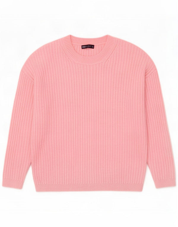 Marks & Spencer Suéter tipo jersey con cuello redondo para mujer UK 46 Grande Poliéster rosa