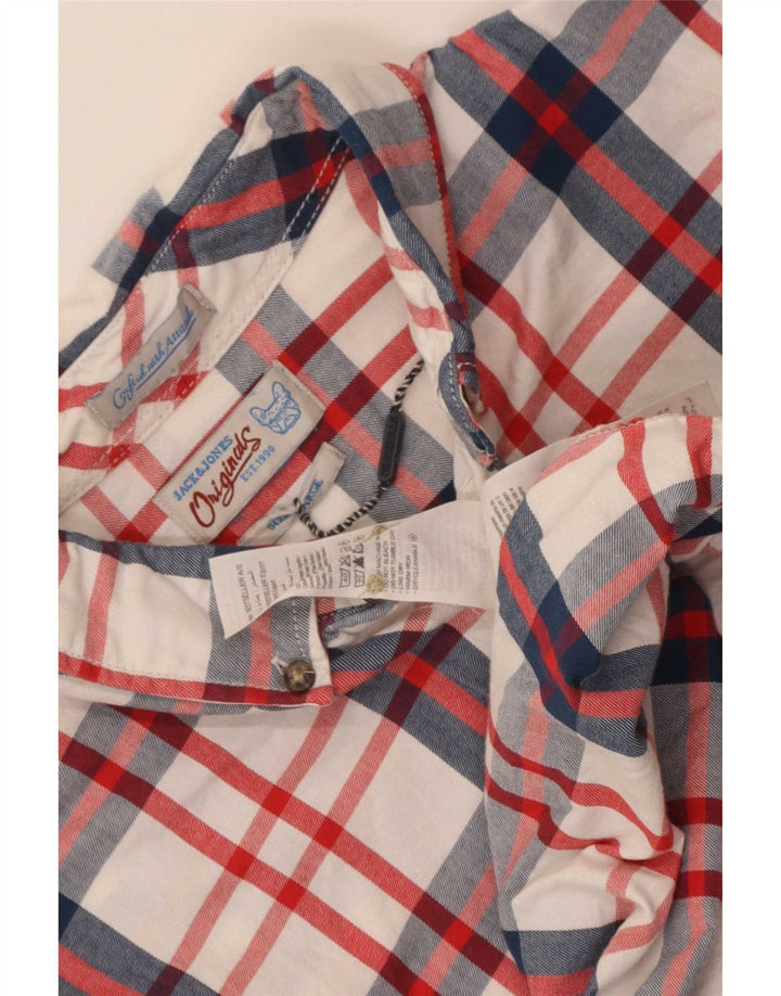 Jack & Jones Hombre Camisa De Manga Corta Large White Check Cotton