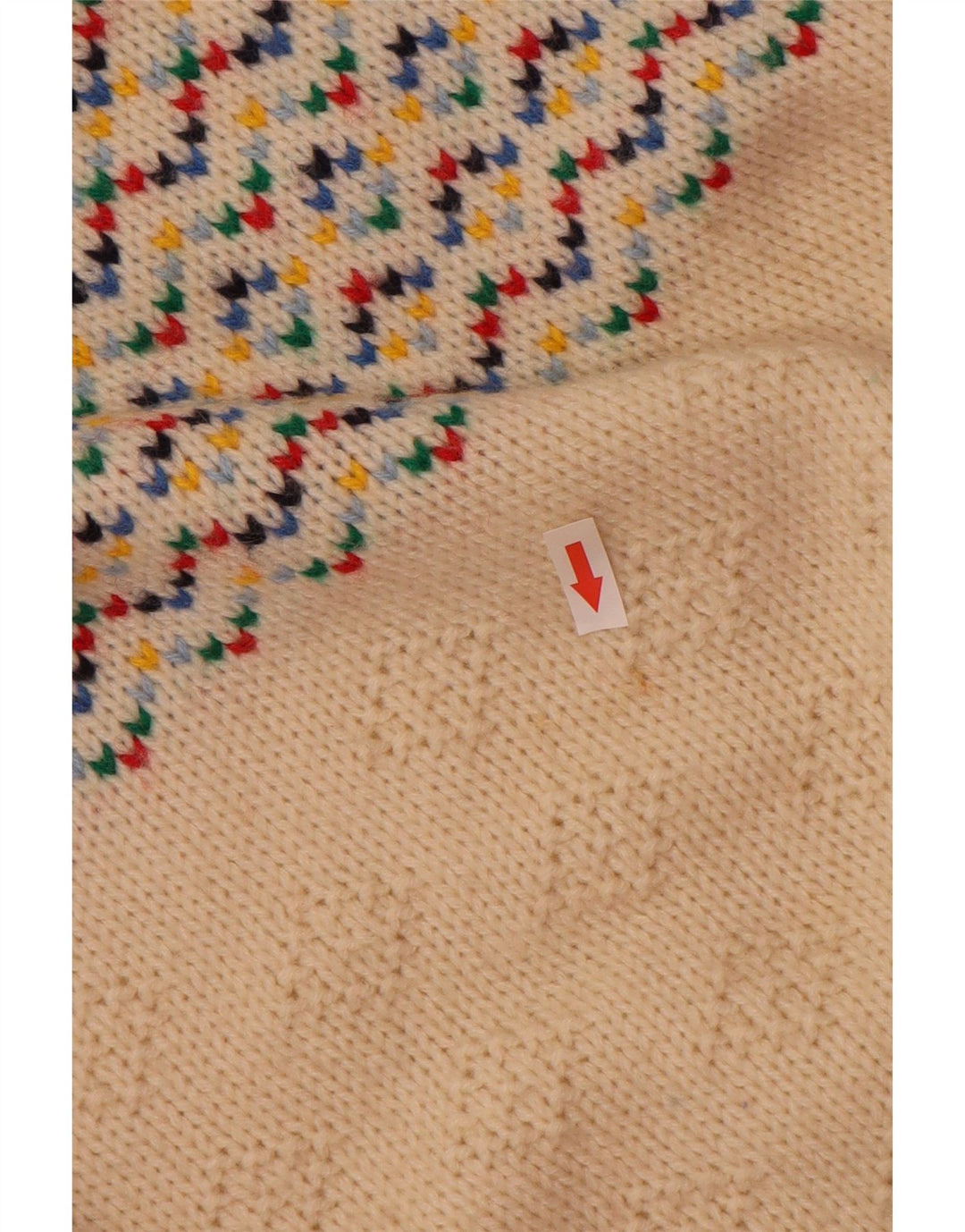 Vintage hombres cuello redondo jersey suéter medio apagado blanco Fair Isle
