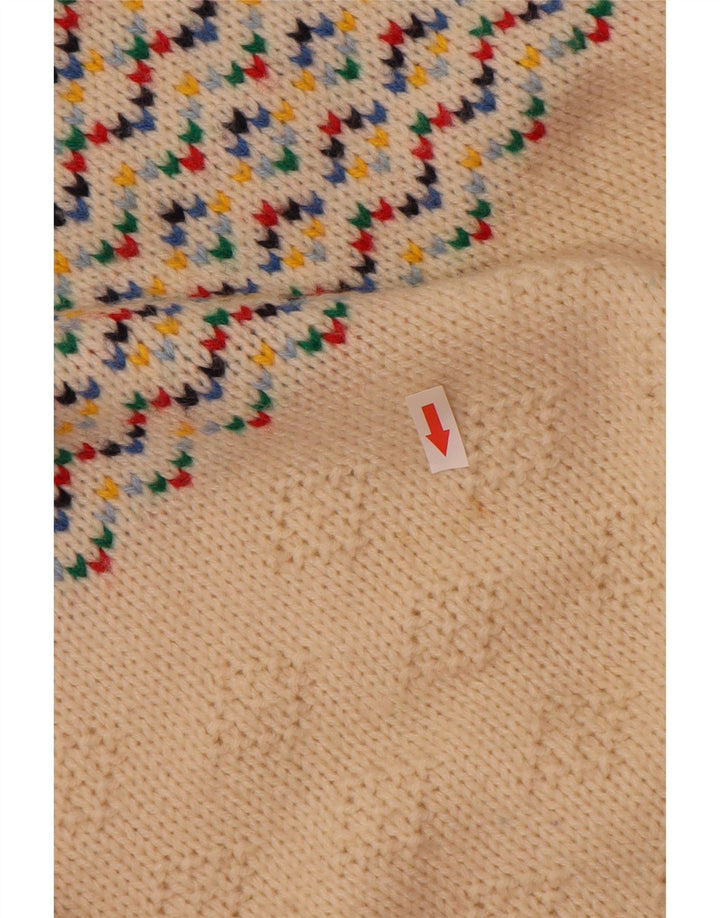 Vintage hombres cuello redondo jersey suéter medio apagado blanco Fair Isle