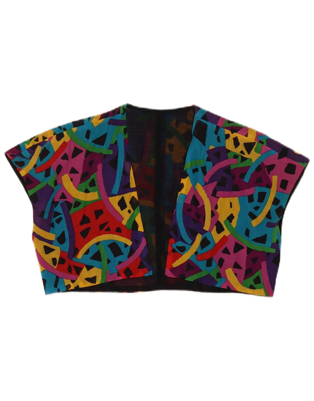 VINTAGE Mujer Bolero Top Reino Unido 12 Medio Multicolor Geométrico