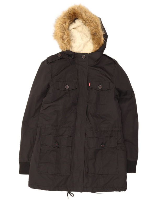 Levi's Chaqueta Parka Sherpa Militar con Capucha para Mujer UK 44 Mediana Algodón Negro