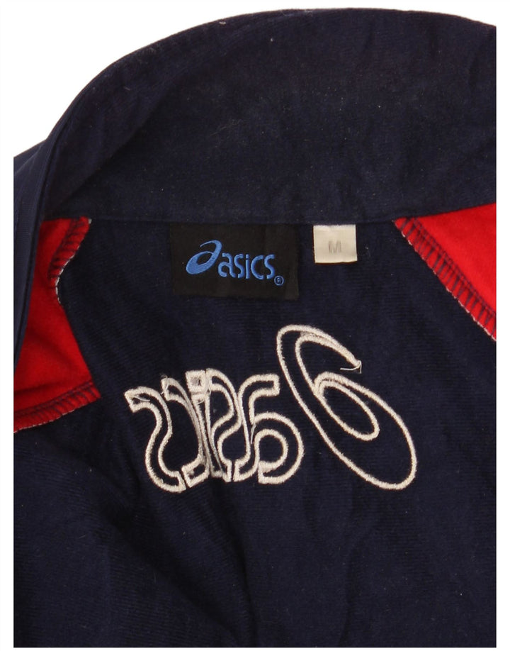 ASICS Chaqueta de chándal con gráfico para hombre, color azul marino medio, color block