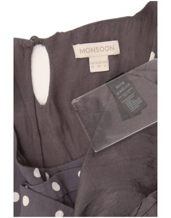 Monsoon Vestido de Té para Mujer UK 42 Viscosa Gris Medio con Lunares
