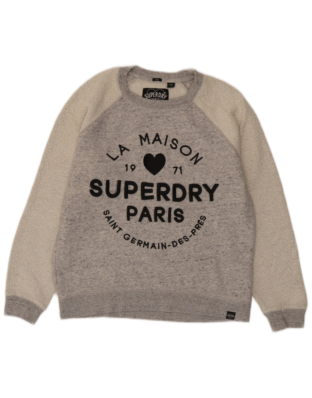 Superdry Mujer Sudadera Gráfica Jumper UK 40 Small Gris Colorblock