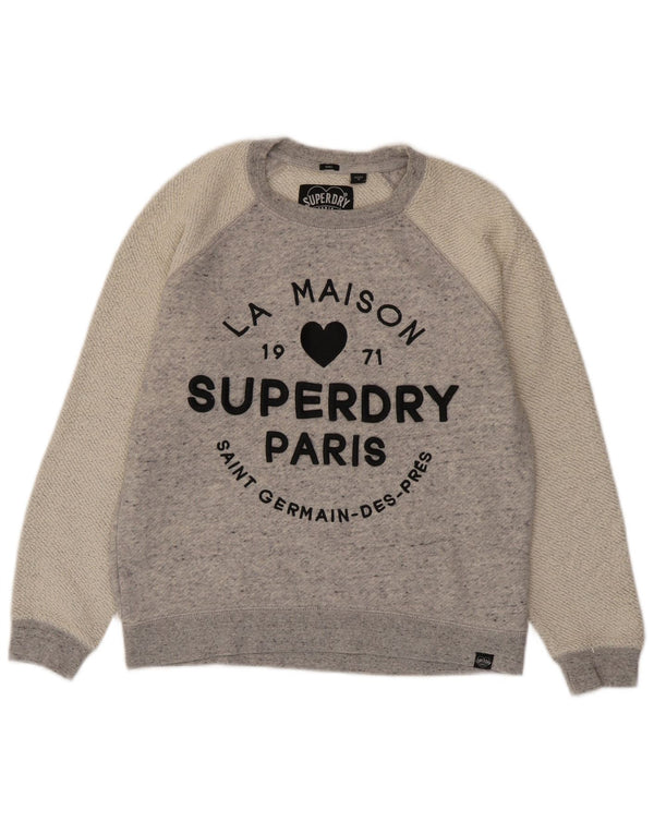 Superdry Mujer Sudadera Gráfica Jumper UK 40 Small Gris Colorblock
