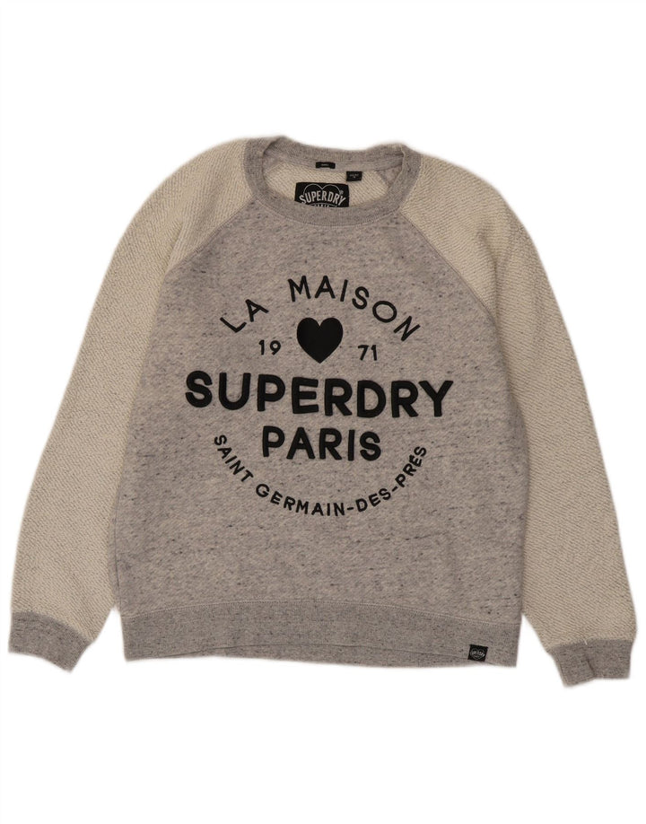 Superdry Mujer Sudadera Gráfica Jumper UK 40 Small Gris Colorblock