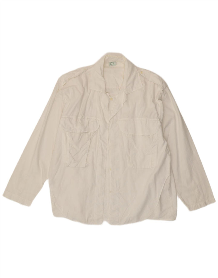 Benetton Camisa Militar Mediana De Algodón Blanco Hombre