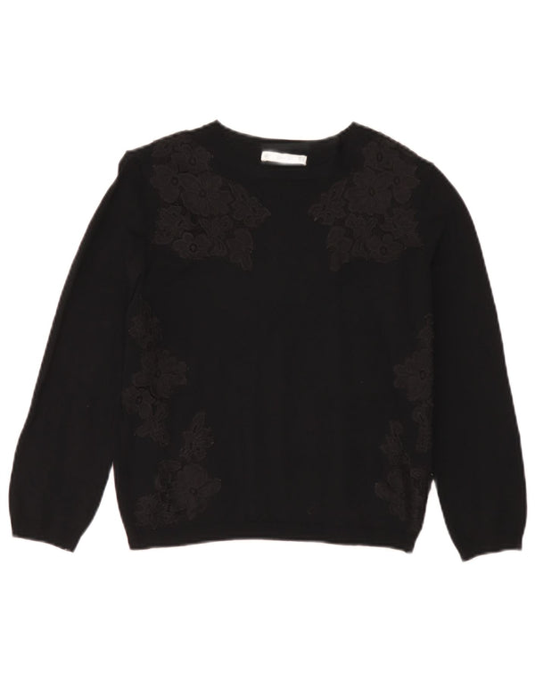 Zara - Jersey corto con cuello barco para mujer, talla 40, viscosa floral negra mediana