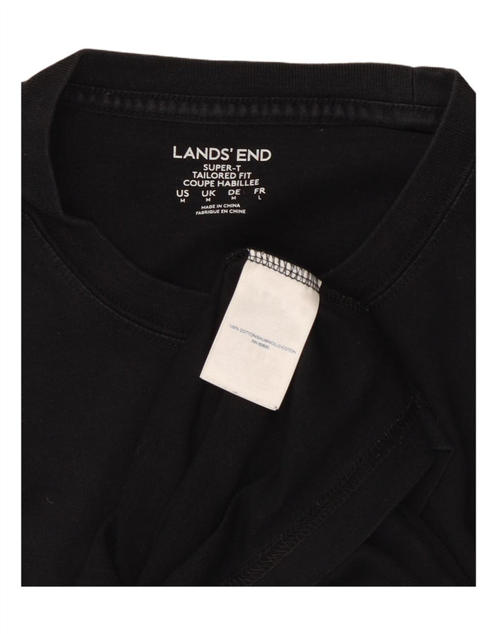 LANDS END Camiseta ajustada a medida para hombre Top mediano de algodón negro
