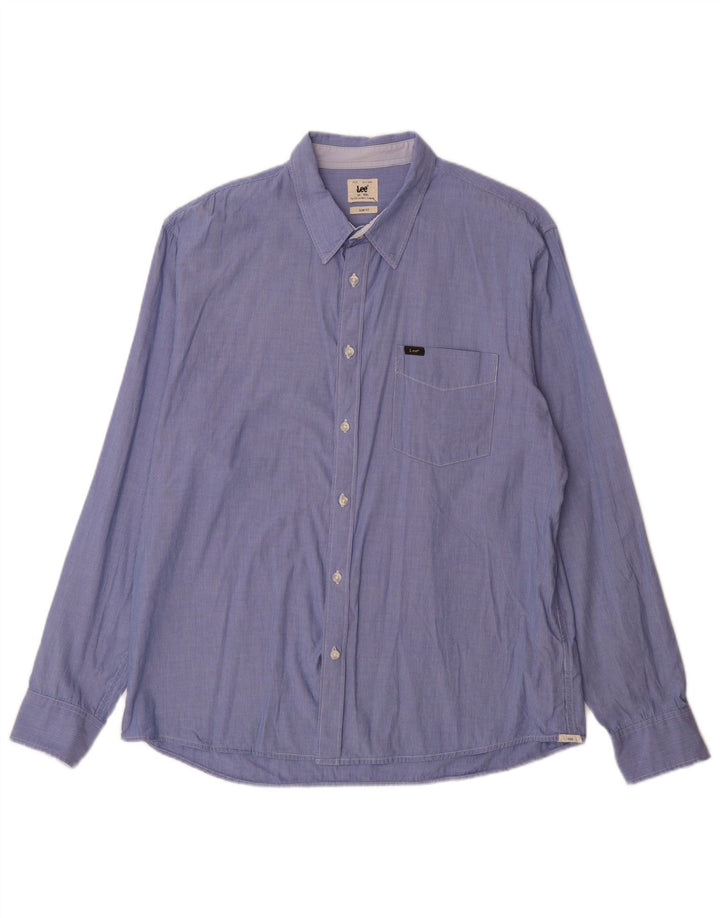 LEE Camisa ajustada para hombre 2XL Algodón a rayas azules
