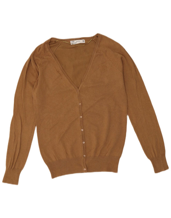 Zara Mujer Cárdigan Suéter UK 44 Grande Algodón Beige