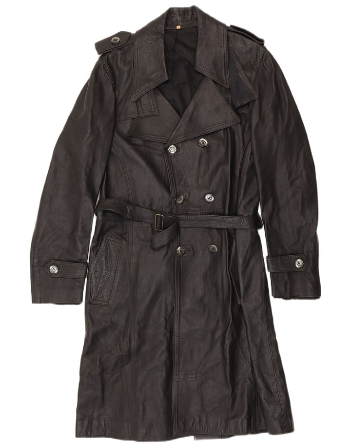 Abrigo de cuero vintage para hombre UK 36 Small Black
