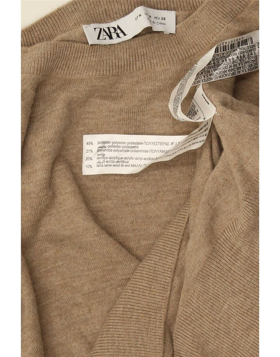 Zara Mujer Jersey De Cuello Redondo Jersey UK 44 Poliéster Beige Medio