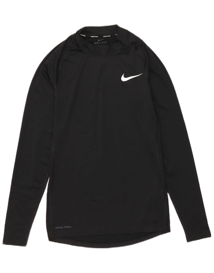 Nike Camiseta ajustada de manga larga para hombre, poliéster negro pequeño