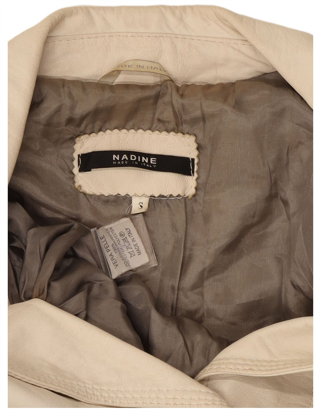 NADINE Chaqueta Blazer de Cuero con 3 Botones para Mujer UK 10 Small White Leather