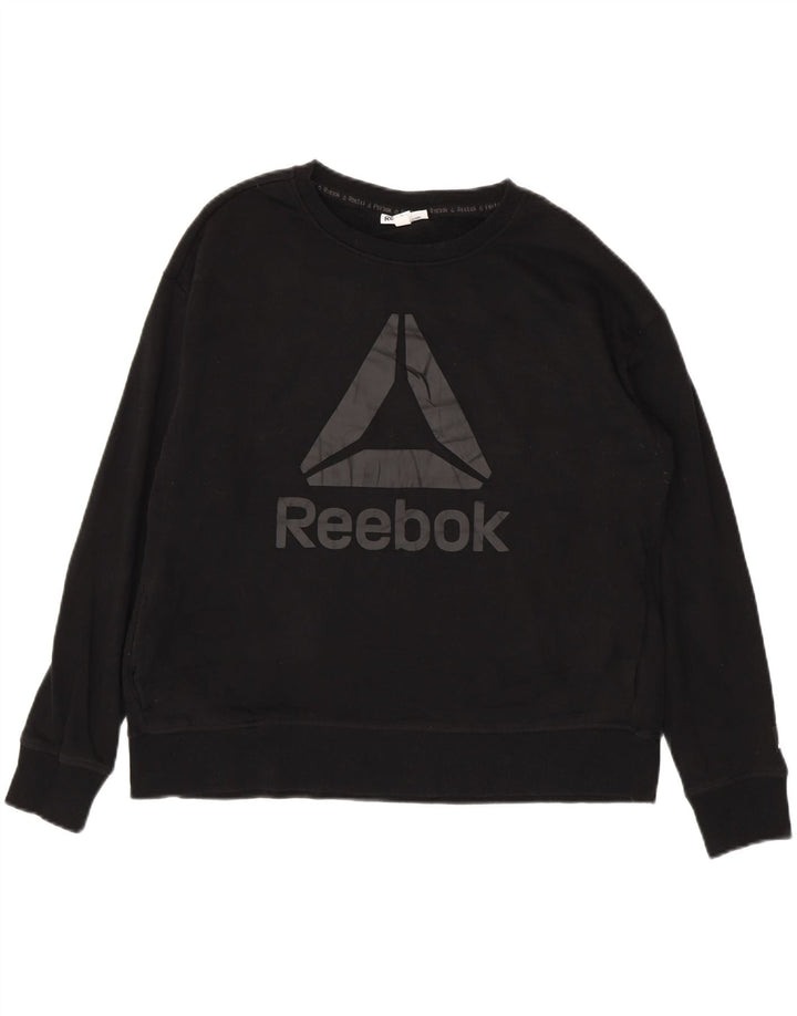REEBOK Womens Graphic Sweatshirt Jumper UK 14 Large Black
