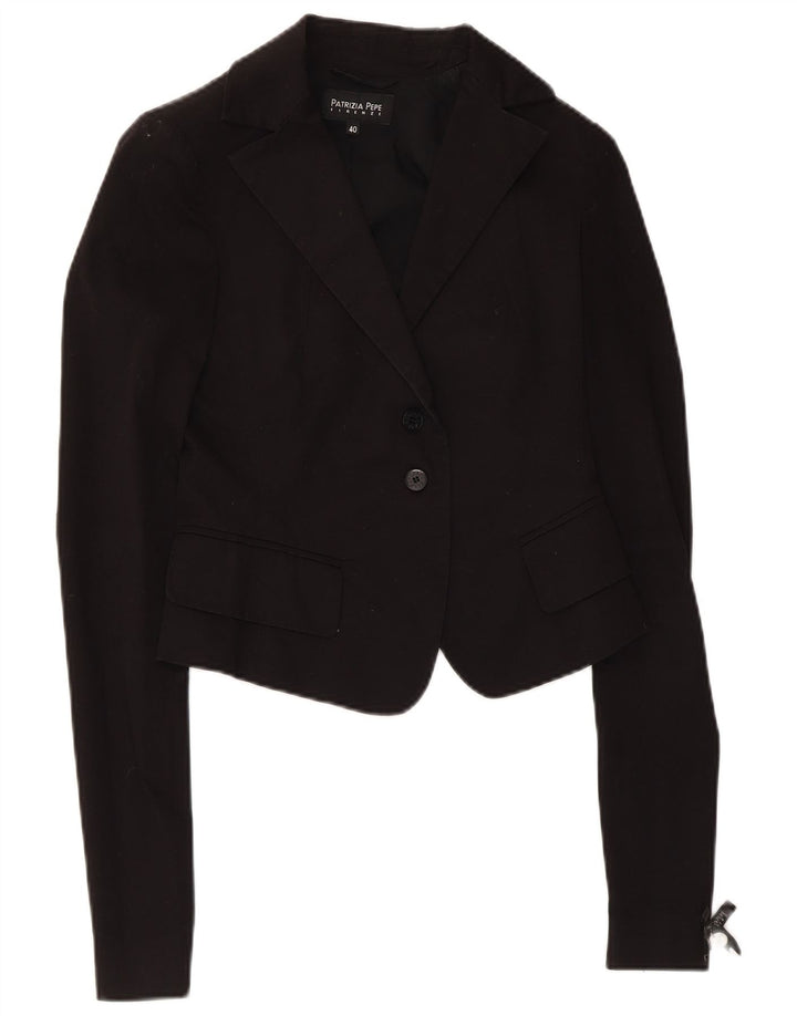 Patrizia Pepe Chaqueta tipo blazer corta con 2 botones para mujer IT 40 Small Black Cotton