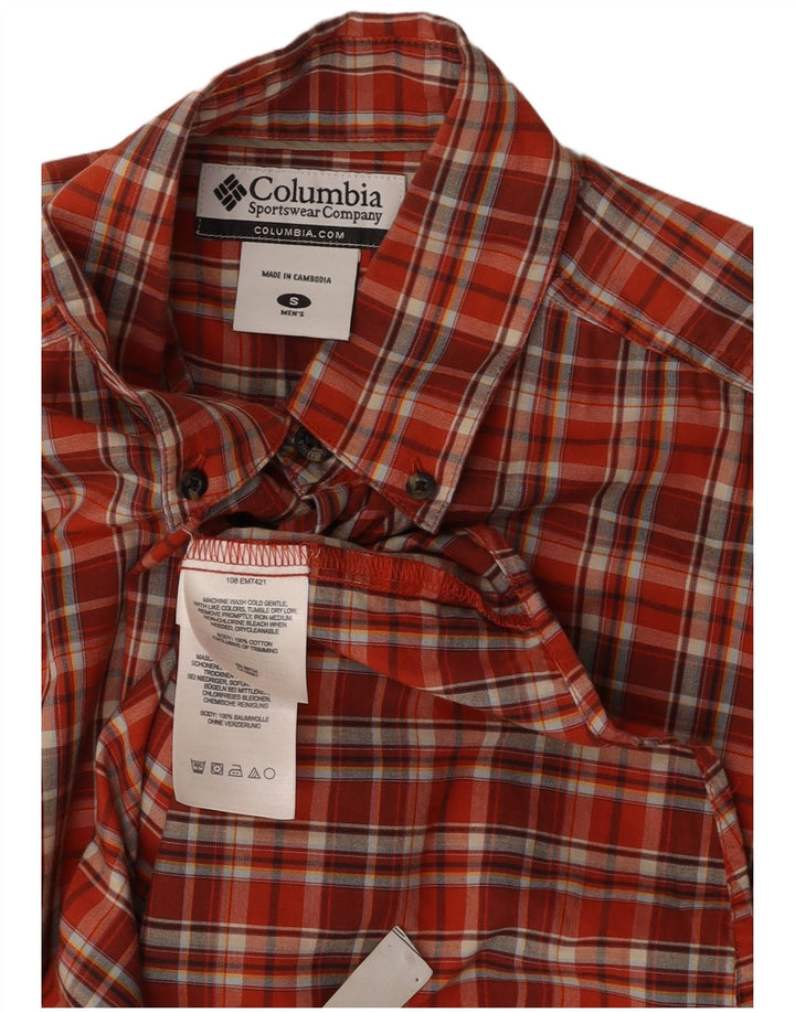 Camisa COLUMBIA de manga corta para hombre de algodón a cuadros rojos pequeños