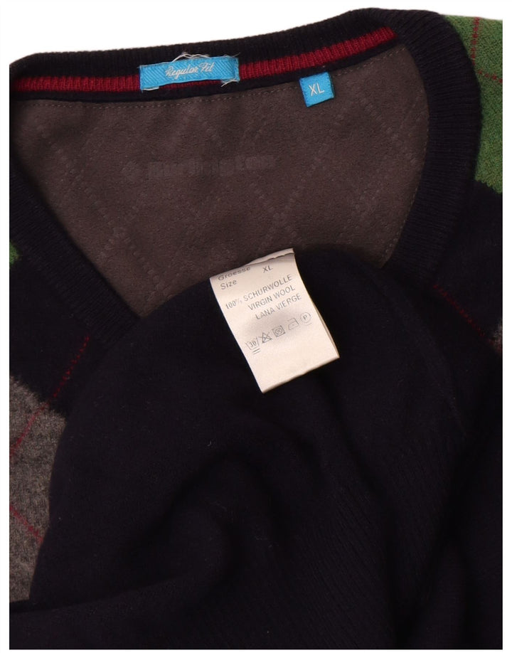 Burlington Jersey con cuello en V para hombre XL Azul marino Argyle/Diamante