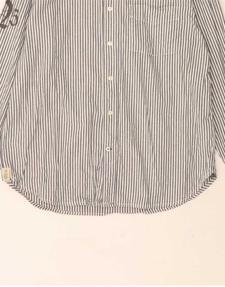 NAUTICA Mens Graphic Shirt Large Grey Striped Cotton Vintage Nautica and Second-Hand Nautica from Messina Hembry 