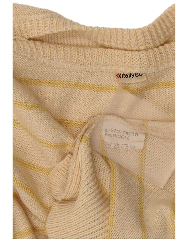Vintage hombres barco cuello jersey suéter medio beige rayas poliacrílico