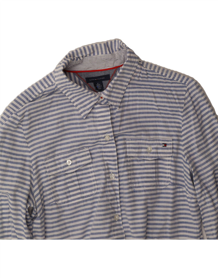 TOMMY HILFIGER Womens Shirt UK 12 Medium Blue Striped Cotton Vintage Tommy Hilfiger and Second-Hand Tommy Hilfiger from Messina Hembry 
