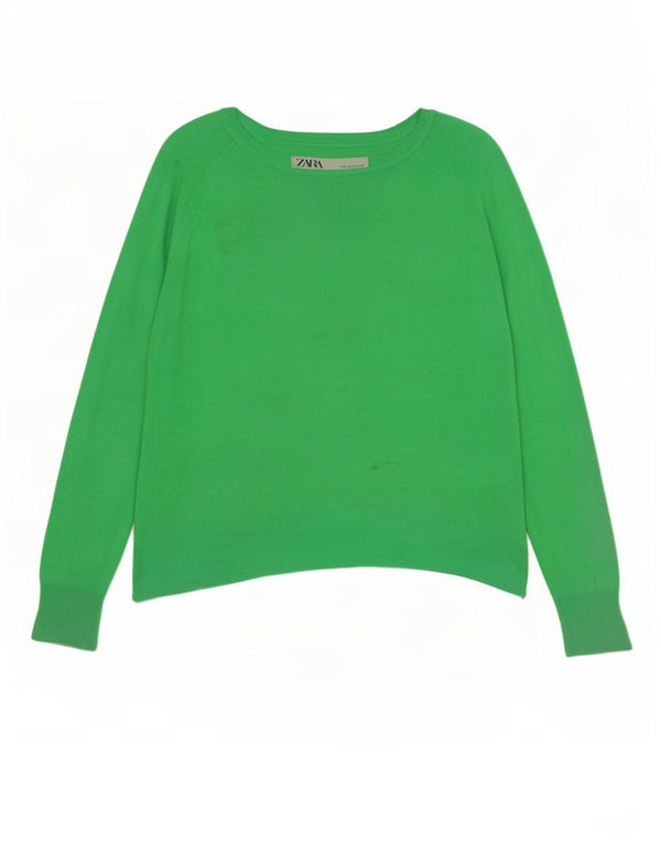 Zara - Jersey con cuello barco para mujer, talla 10, viscosa verde pequeña